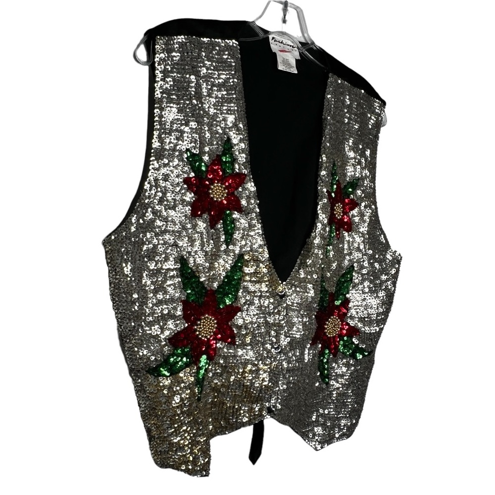 Vintage Fashion Fantasy Sequin Poinsettia Vest